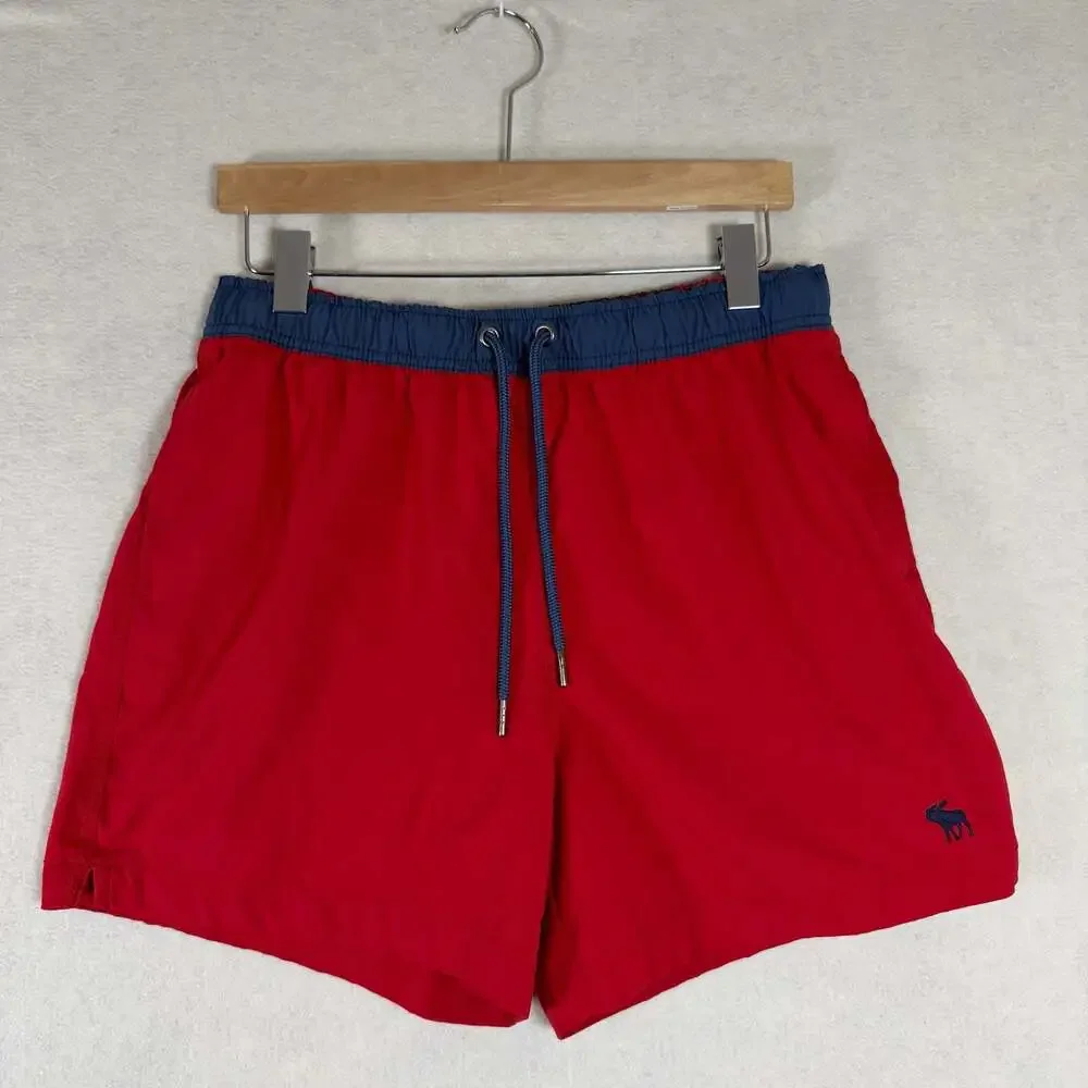 Abercrombie & Fitch Trunks Mens Size L Red Stretch Swim Shorts